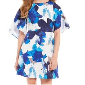 Badgley Mischka Edyta Cape Sleeve Floral Dress Size 4